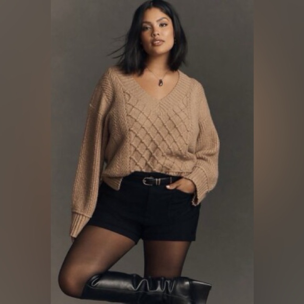 Anthropologie Maeve Tillie Beige Cable Knit Sweater XS - Picture 5 of 9